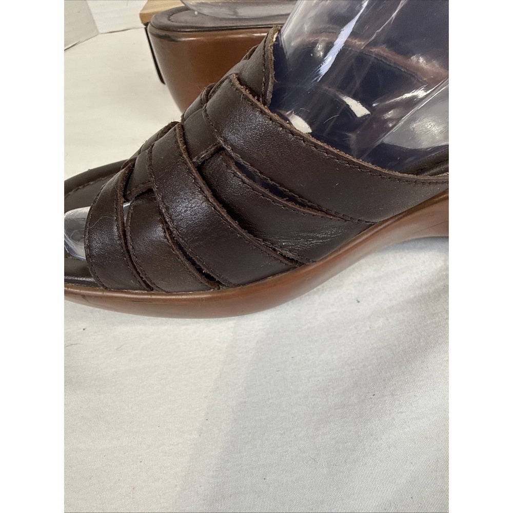Tommy Hilfiger "Merry" Brown Leather Woven Wedge Sandals - Women's Size 9M - Picture 5 of 11